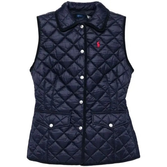 Polo Ralph Lauren Jackets & Blazers - Polo Ralph Lauren Quilted Vest Women XXS Navy Blue Snap Front Preppy Equestrian